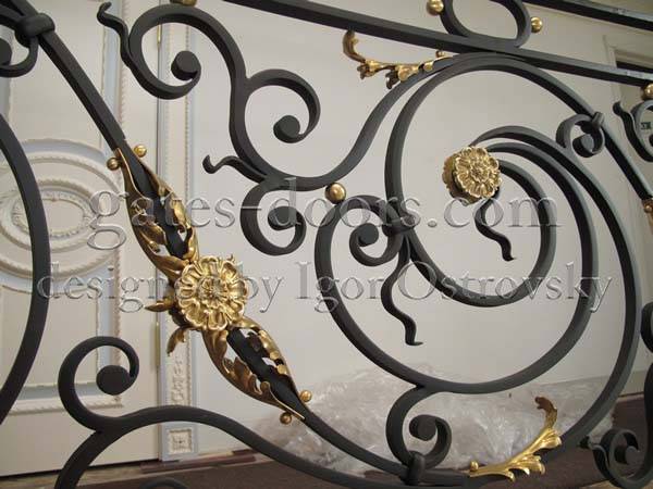 Closeup of decorative iron railing